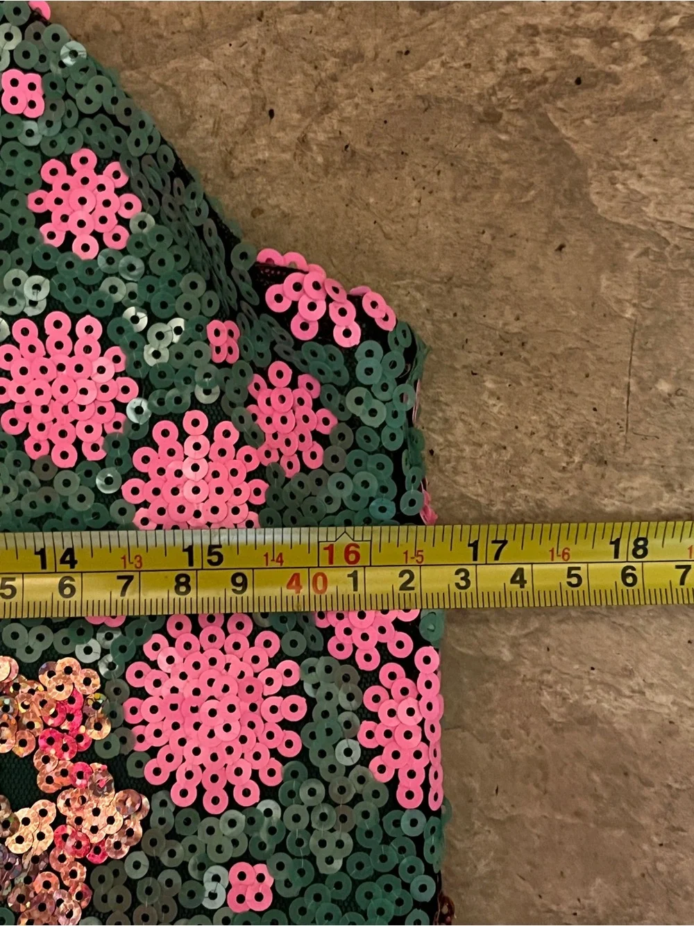 TOPSHOP Size 8 Green Pink Sequin Floral Crop Top Mini Skirt 2 Piece Set